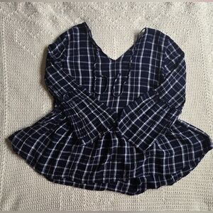 Maurices Navy And Blue Plaid Blouse